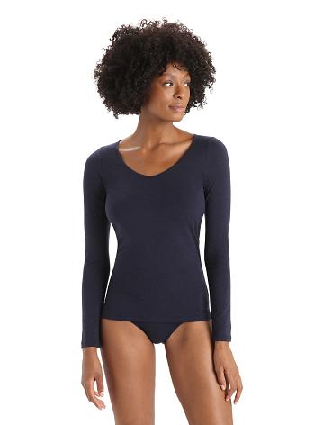 Midnight Navy Icebreaker Merino Siren Long Sleeve Sweetheart Top Women's Underwear | AU 1687LISH